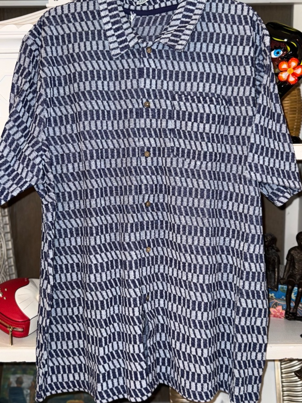 Criquet mens XXL terrycloth blue patterned button down shirt terry cloth nwt - Picture 2 of 4